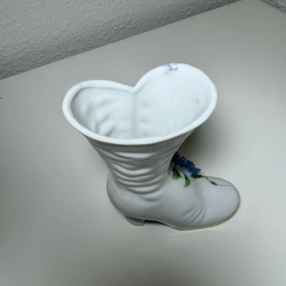 Vintage Floral Embellished White‎ Boot Vase